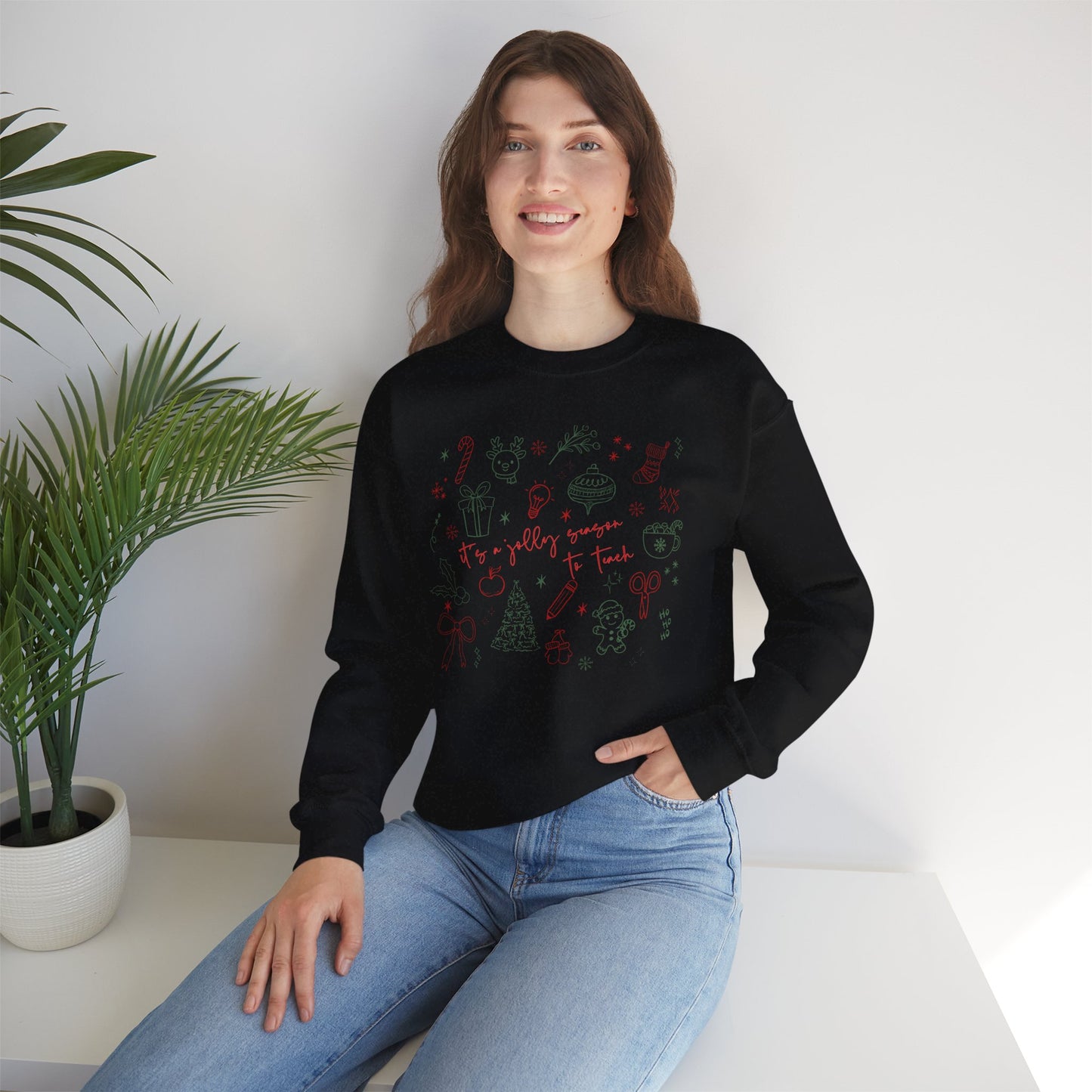 Christmas Doodle Design "It's a jolly season to teach" Crewneck