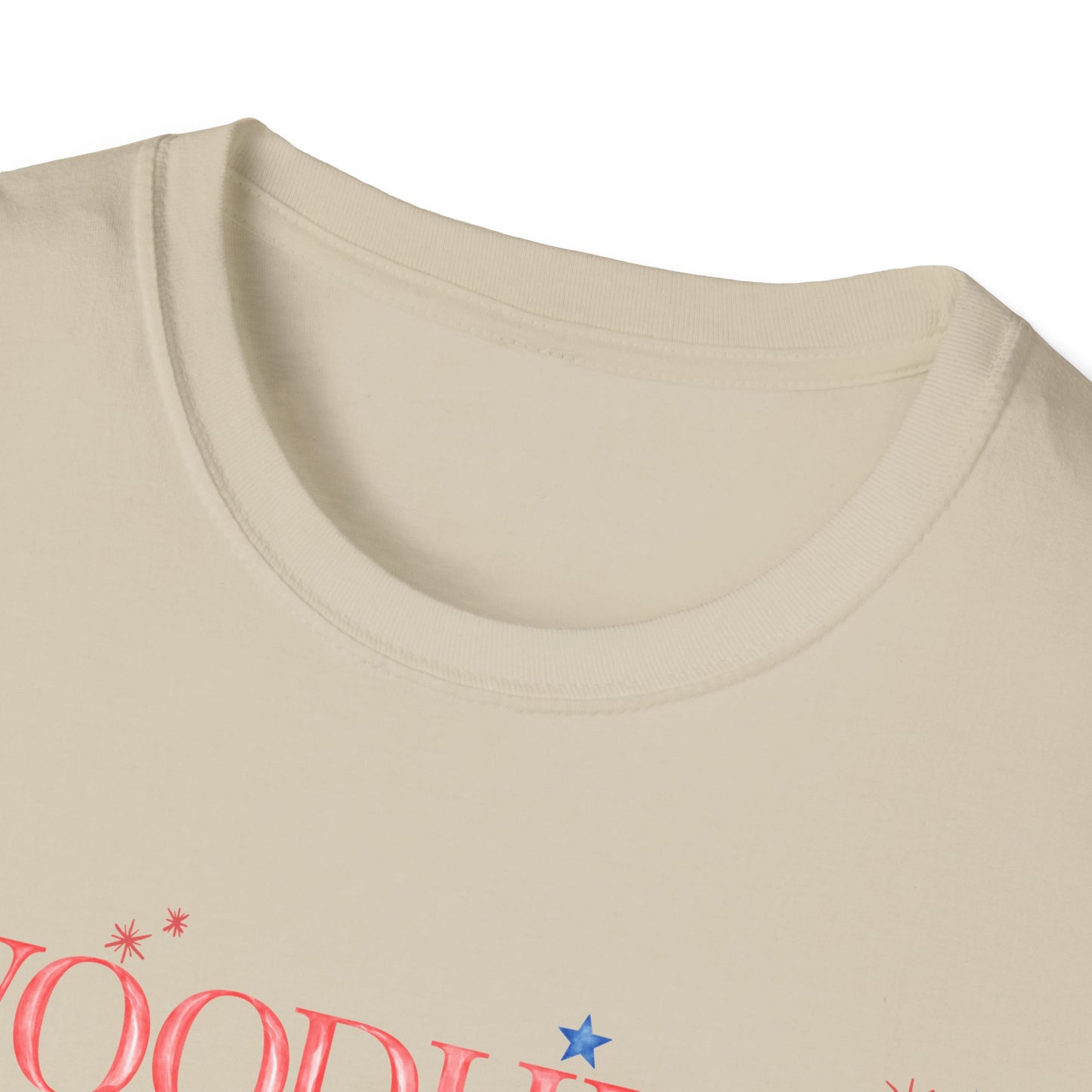 Flag Day Unisex Softstyle T-Shirt with Woodhull Shines Bright in Stars + Stripes Design- Holiday