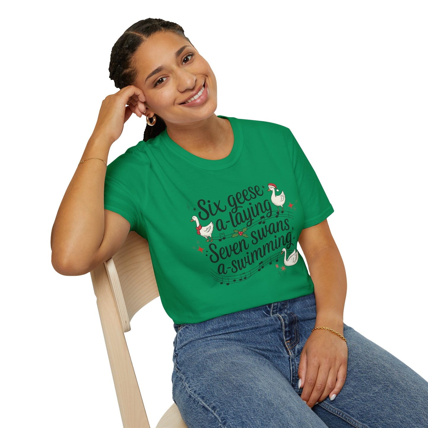 "Six geese a-laying, Seven swans a-swimming” Christmas Carol Tee