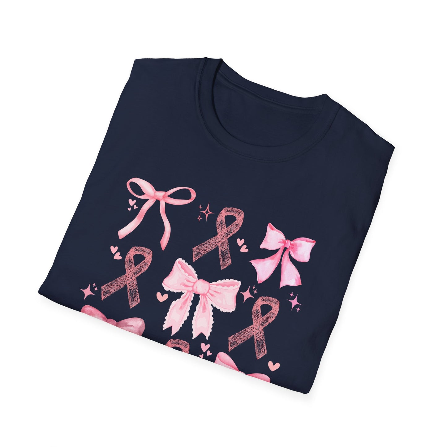 Breast Cancer Bows Awareness Tee, Unisex Softstyle T-Shirt