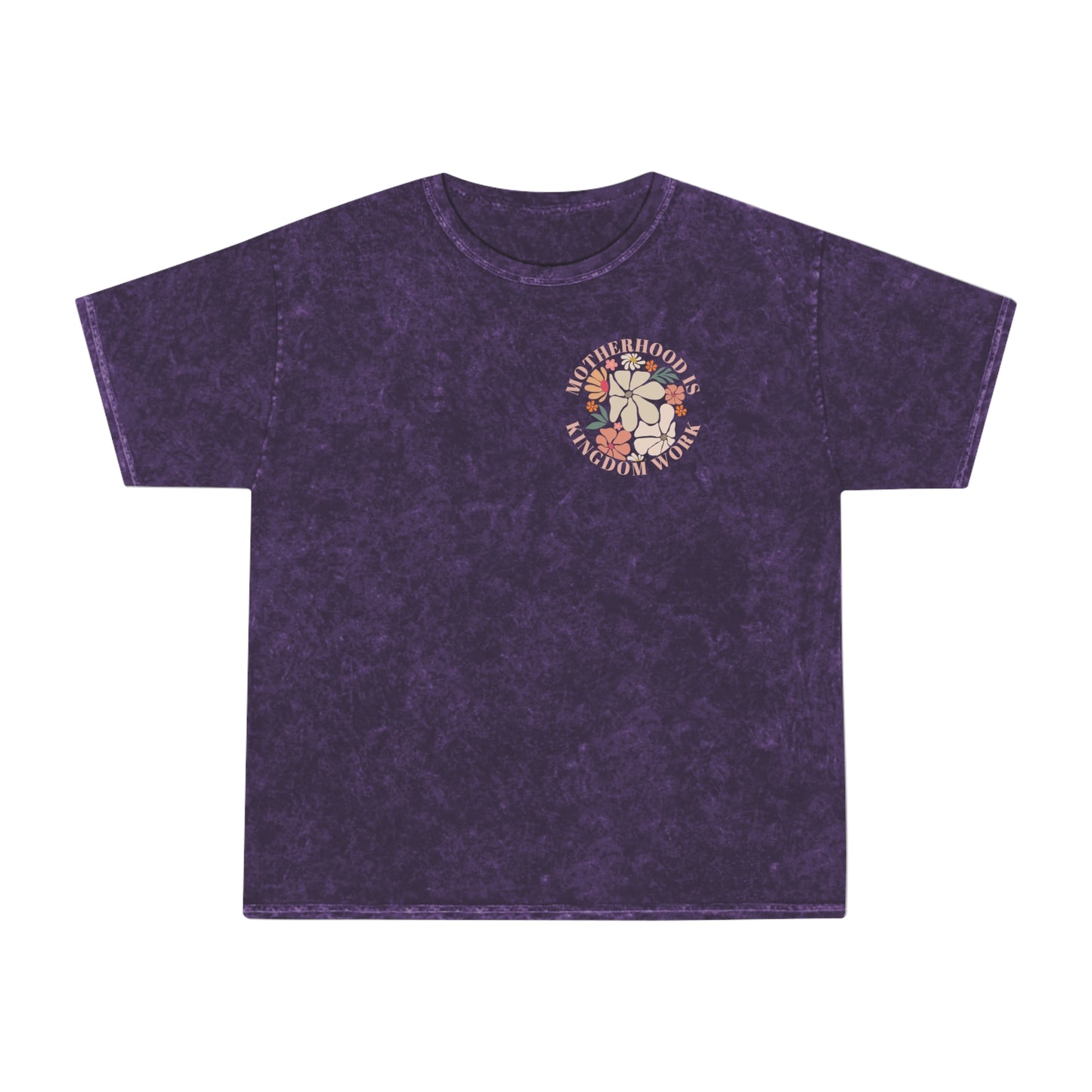 Unisex Mineral Wash T-Shirt - Motherhood is Kingdom Work, Floral Design
