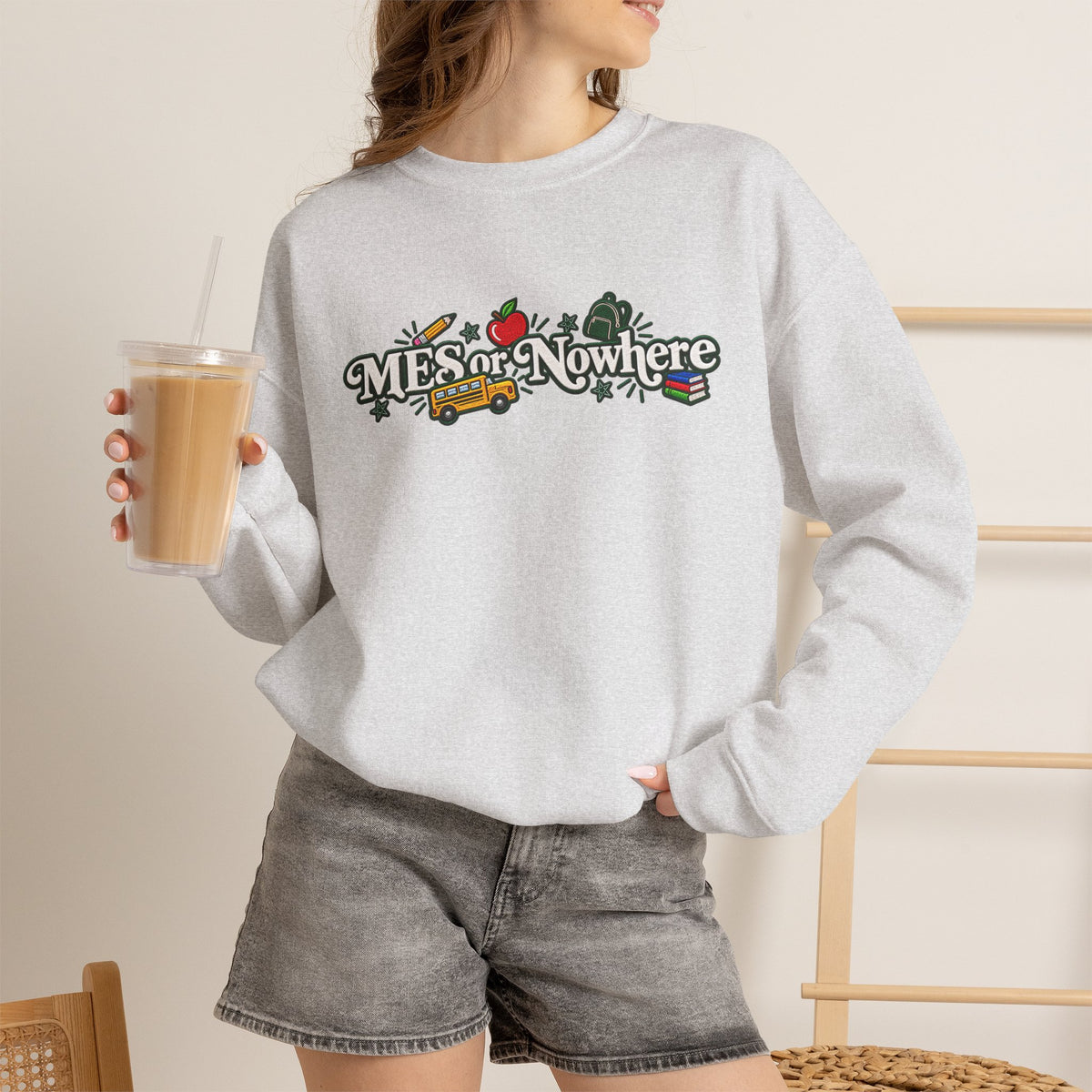 "MES or Nowhere w/ School Things" - Moriches Crewneck Sweatshirt