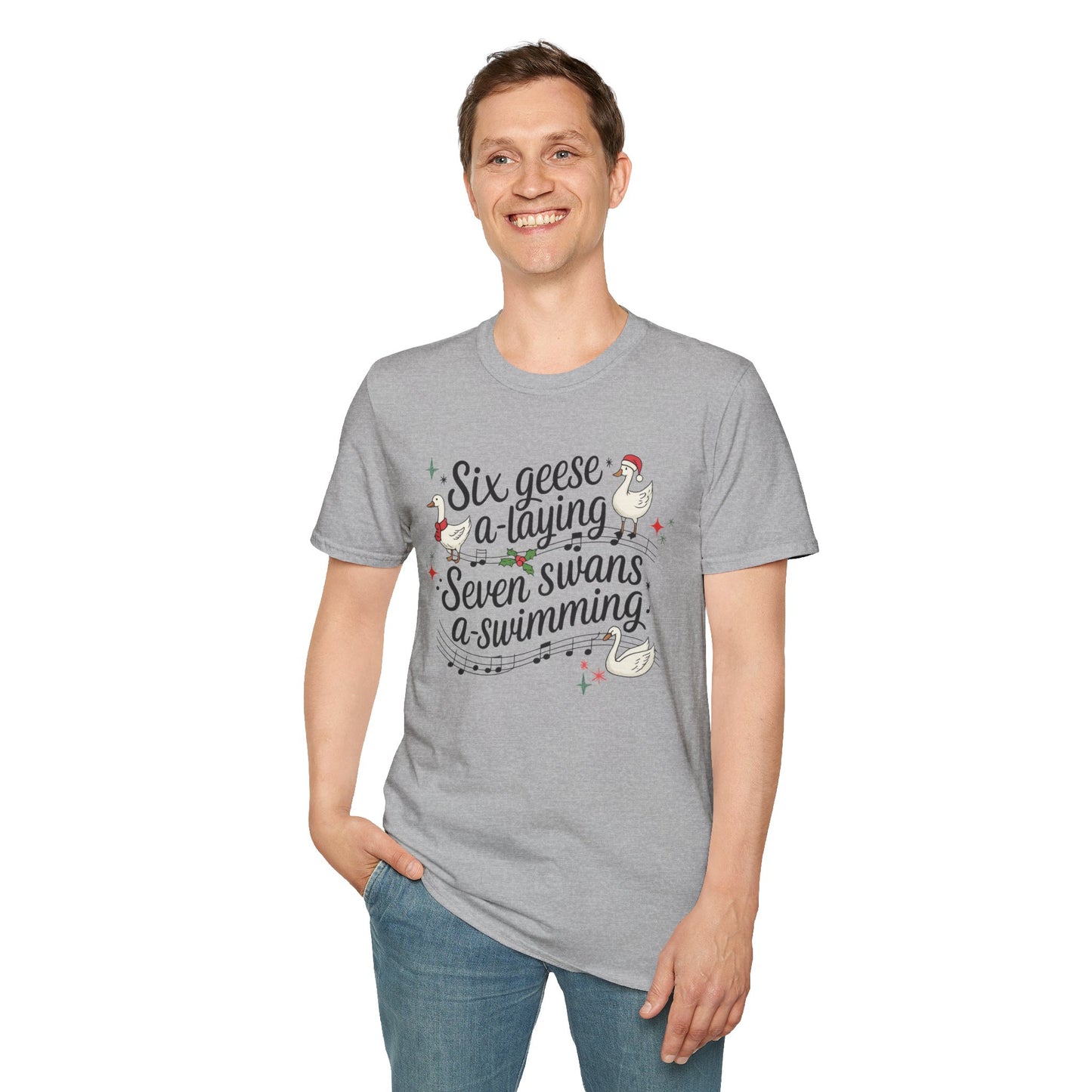 "Six geese a-laying, Seven swans a-swimming” Christmas Carol Tee