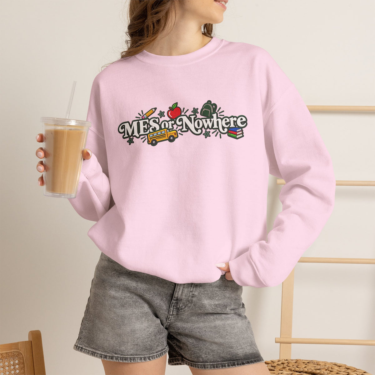 "MES or Nowhere w/ School Things" - Moriches Crewneck Sweatshirt