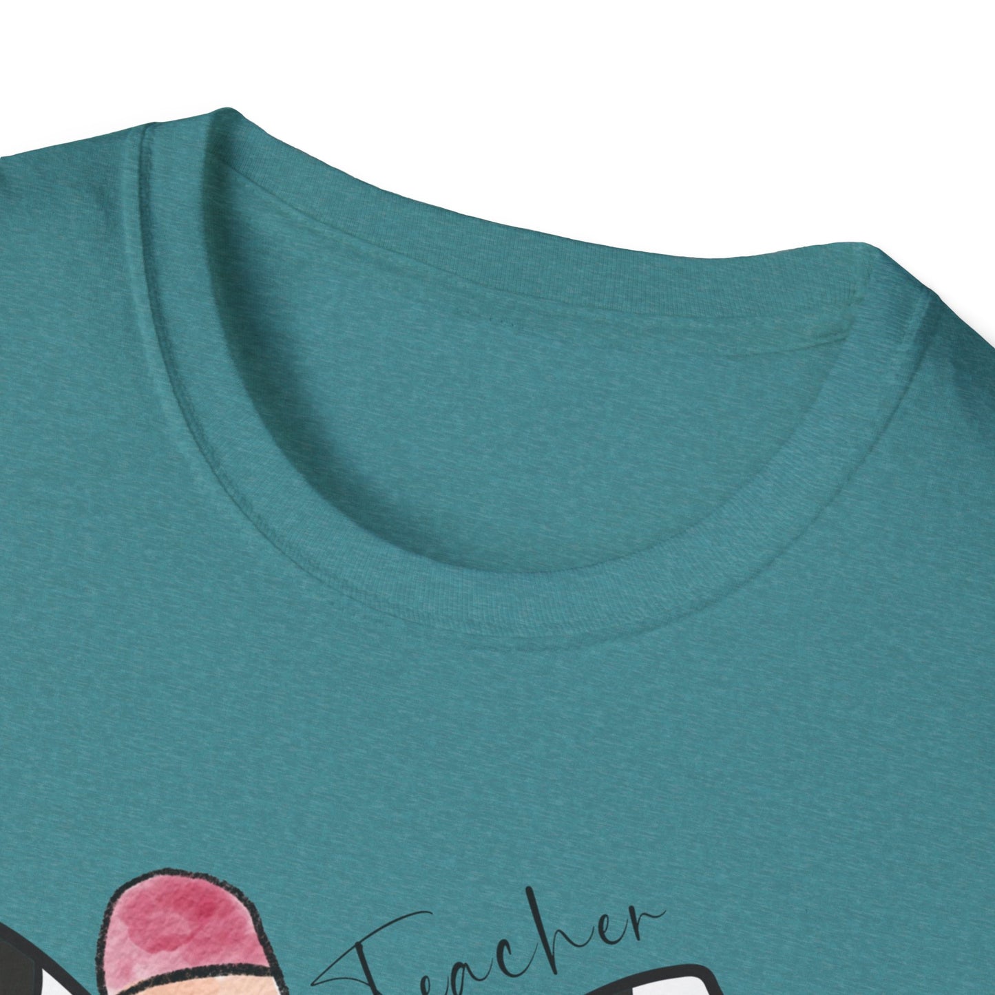 Checkered Bow + Pencil- Teacher Tee- Softstyle Unisex Tee