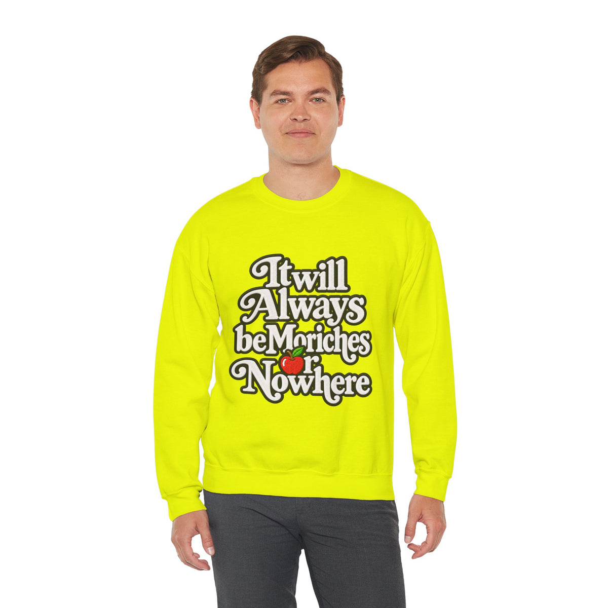 "Moriches or Nowhere" w/ apple- LARGE FRONT Crewneck Sweatshirt