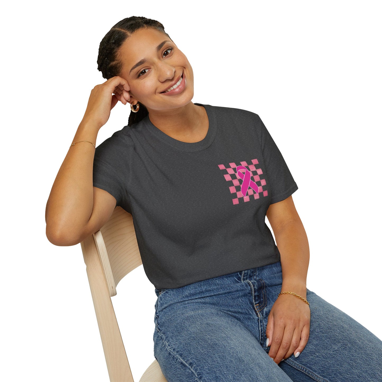 Checkered Pink Ribbon Awareness T-Shirt | Softstyle Tee