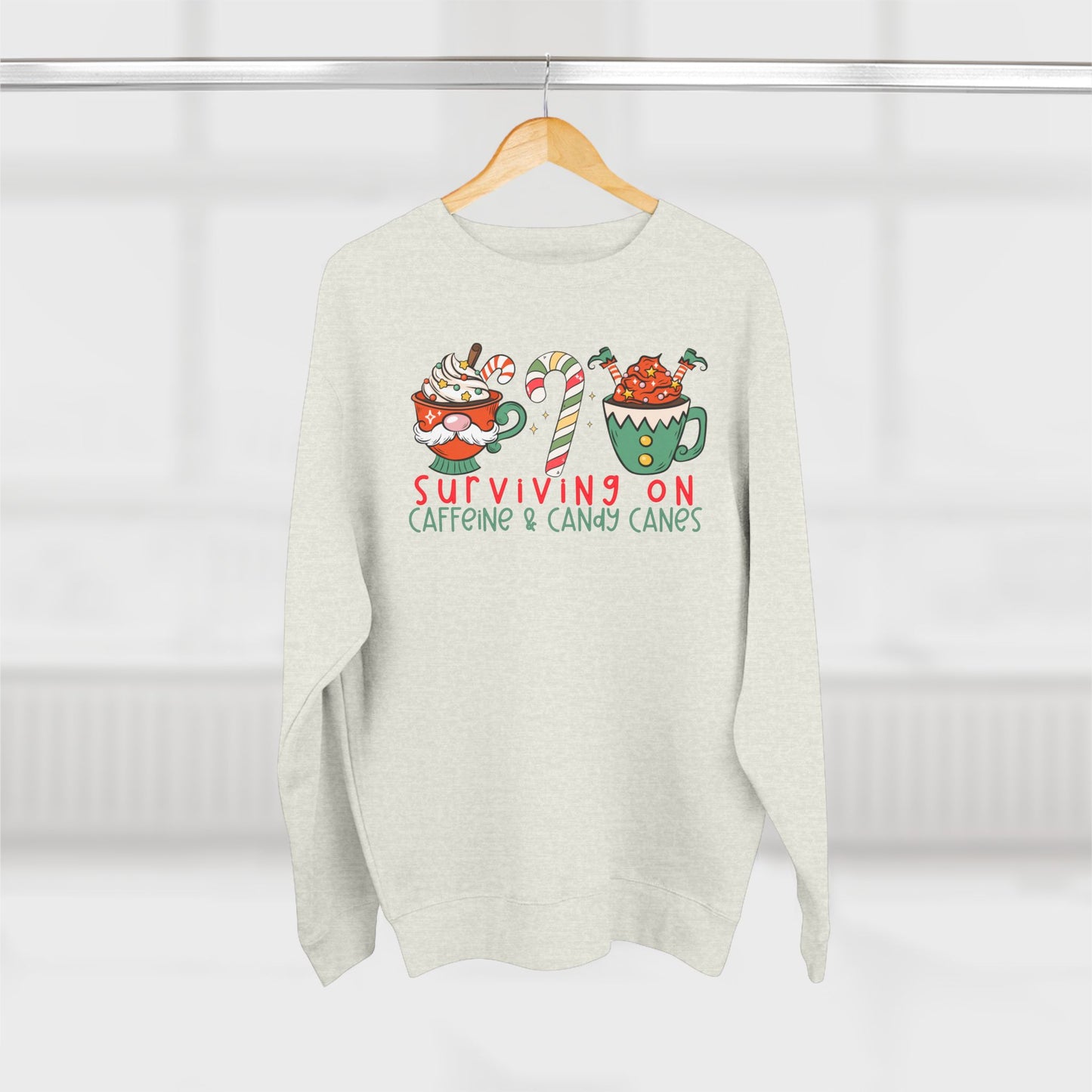 Surviving on Caffeine and Candy Canes -Unisex Crewneck Sweatshirt- Christmas