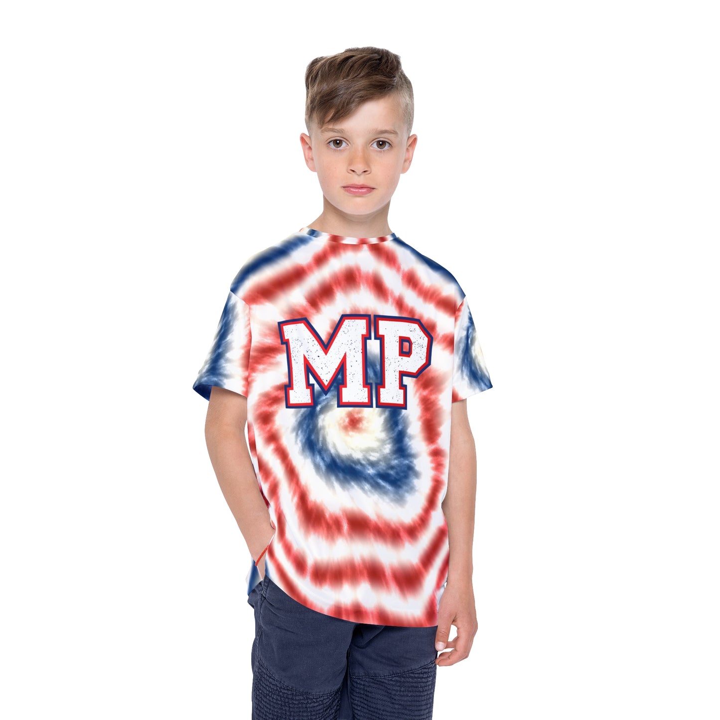 Miller Place - Kids Sports Jersey - Red/White/Blue Spiral Tie-Dye