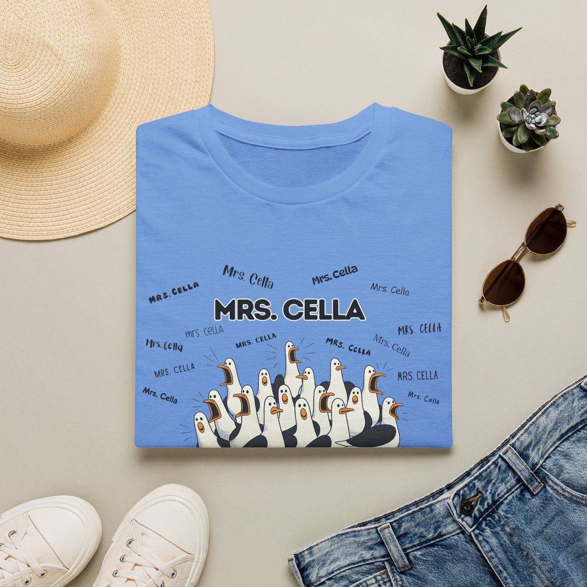 Mrs. Cella- Seagull Crew Graphic T-Shirt — Personalized