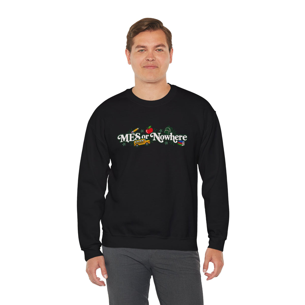 "MES or Nowhere w/ School Things" - Moriches Crewneck Sweatshirt