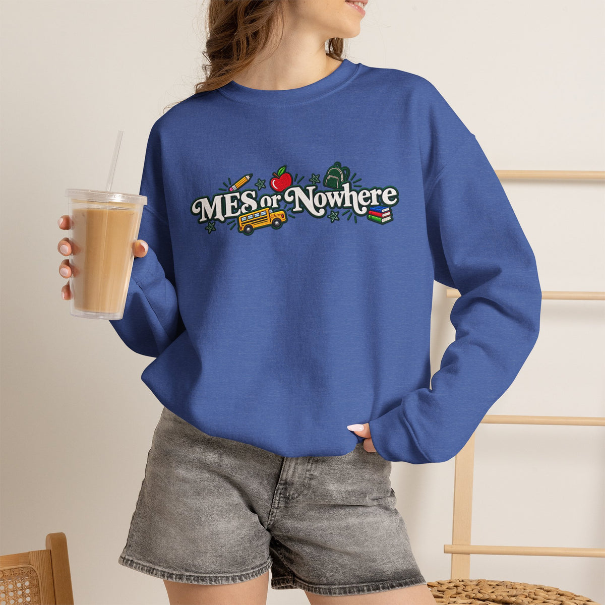 "MES or Nowhere w/ School Things" - Moriches Crewneck Sweatshirt