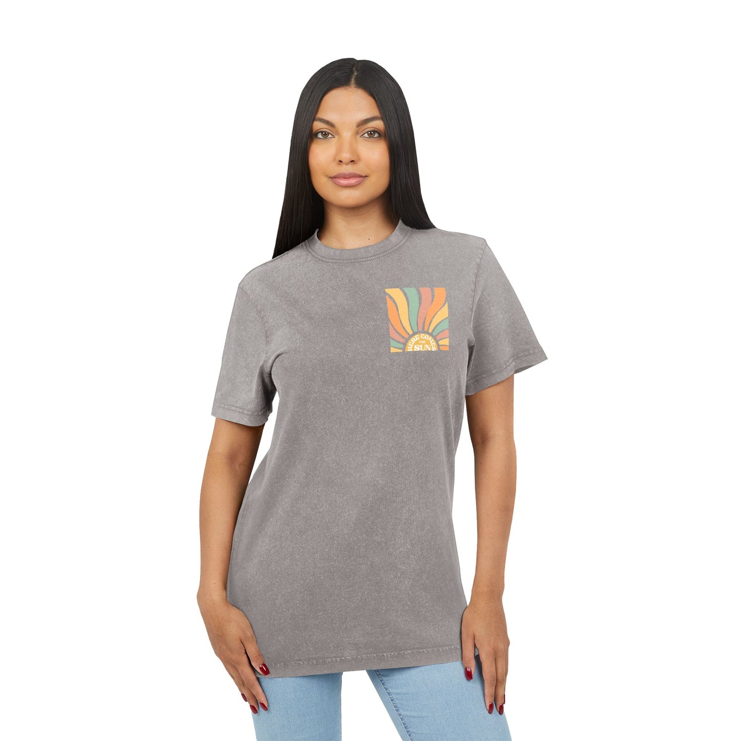Here Comes the Sun Design- Acid Washed Tee for Summer