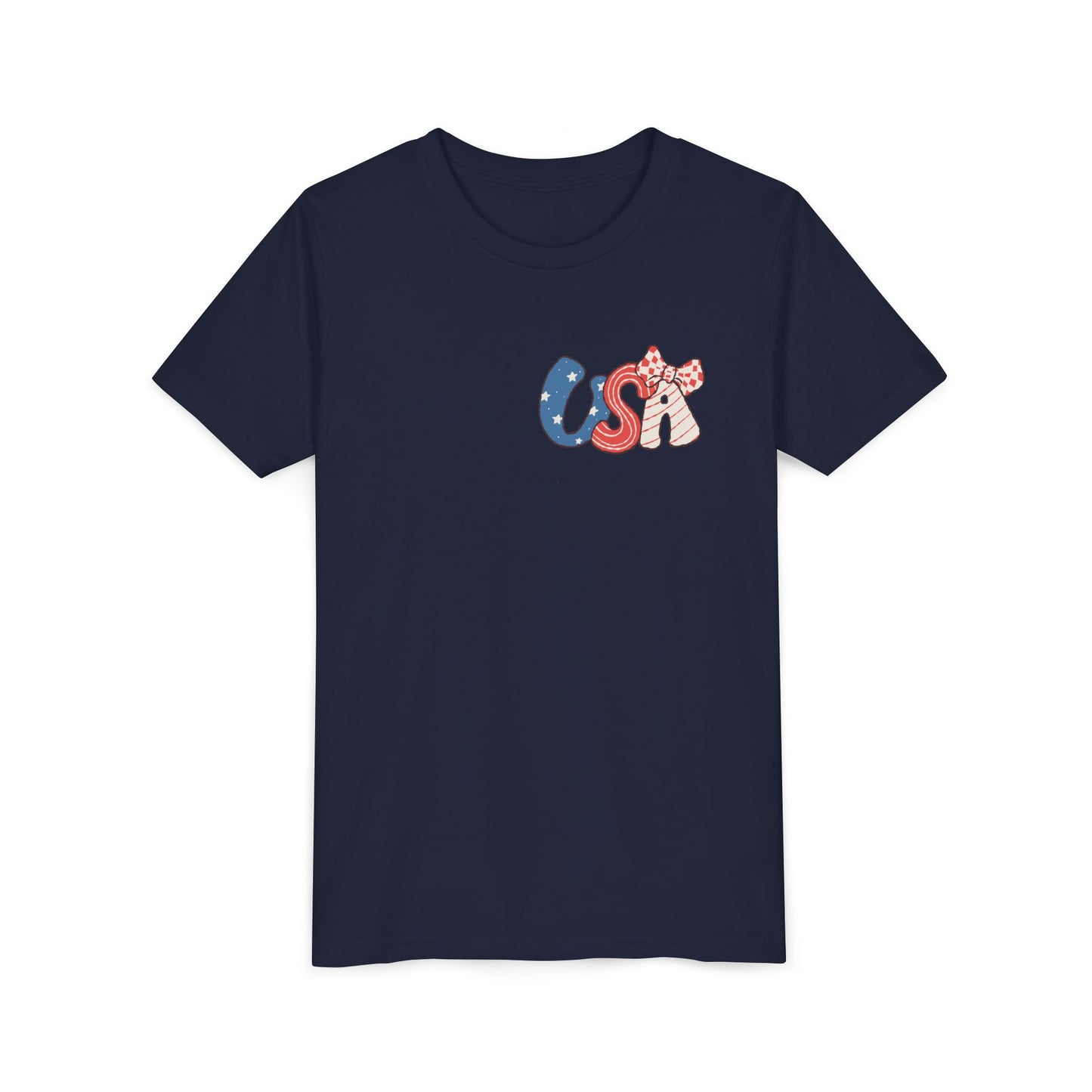 Patriotic Youth Tee for Girls, USA - Kids Short Sleeve Shirt, Holiday Mini
