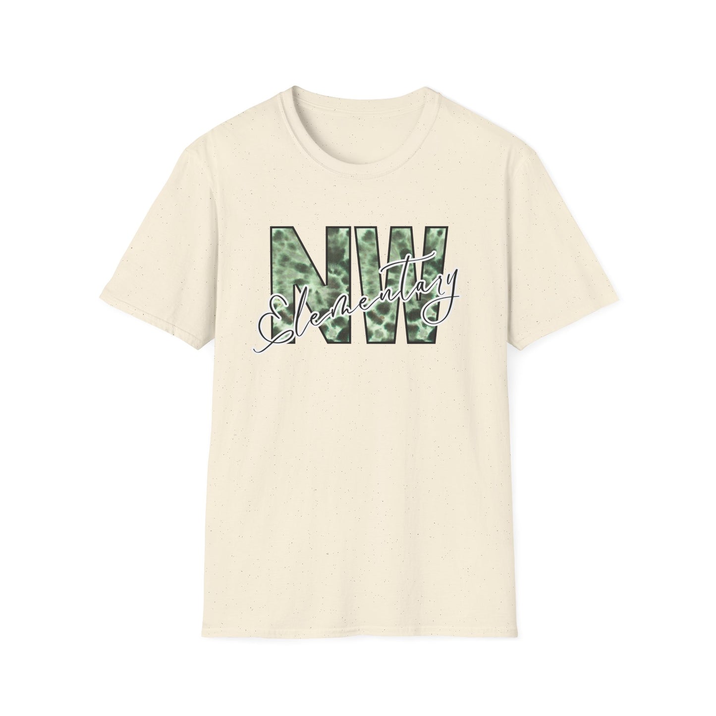 Tie Dye Woodhull Stylish Unisex Softstyle T-Shirt with Woodhull Elementary Design