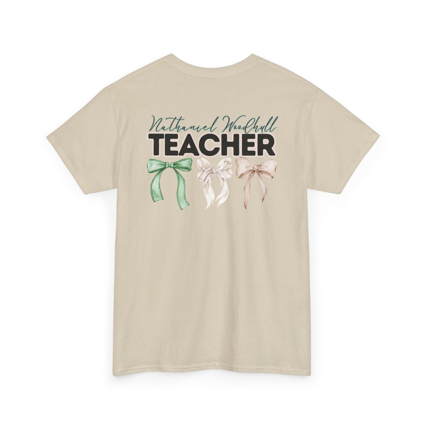 Woodhull Teacher and Bows- Unisex Heavy Cotton Tee with Bow Design