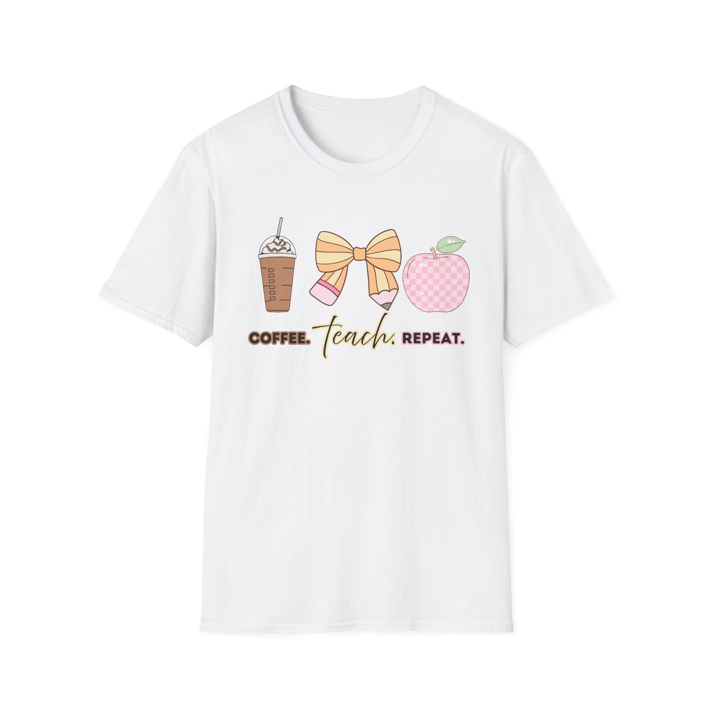 Coffee Teach Repeat Unisex Softstyle T-Shirt - Teacher