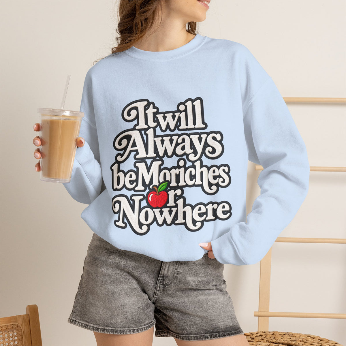 "Moriches or Nowhere" w/ apple- LARGE FRONT Crewneck Sweatshirt