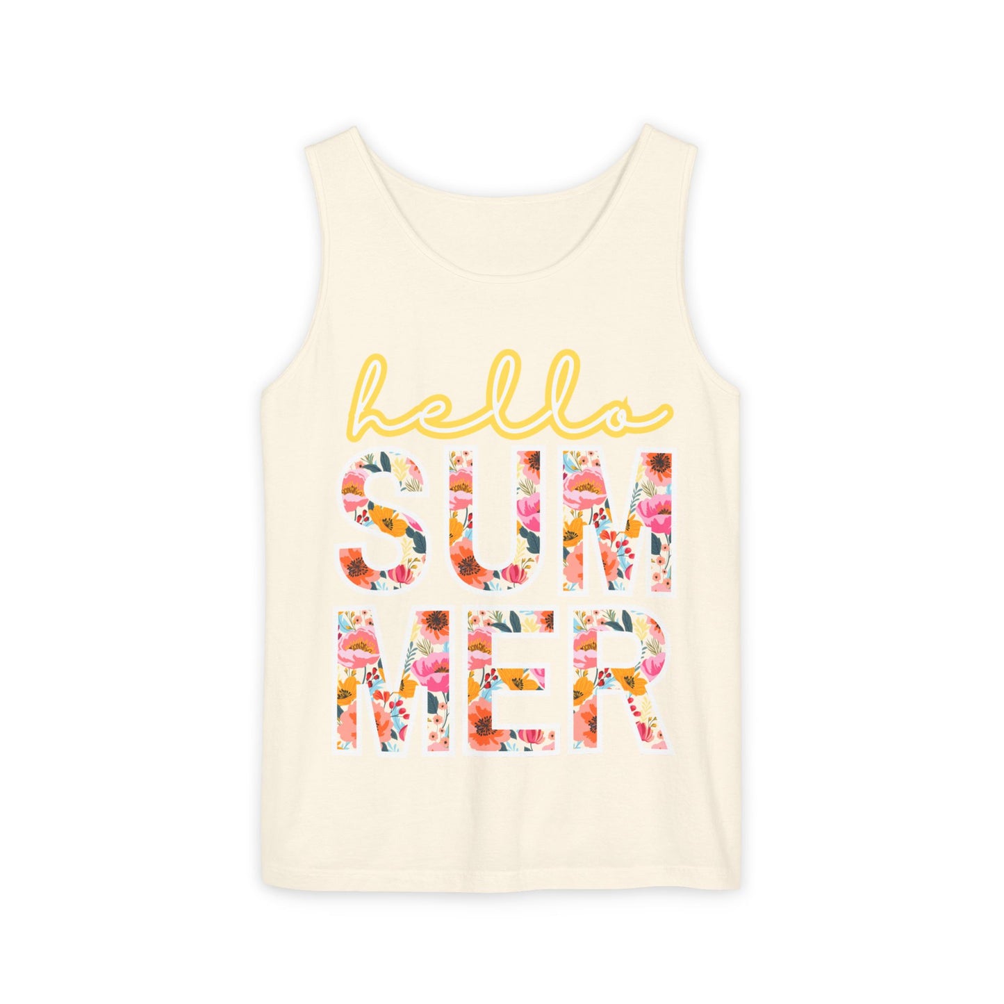 Hello Summer Tank Top | Unisex Floral Graphic Tee, Beachwear, Casual Wear, Birthday Gift, Vacation Essential