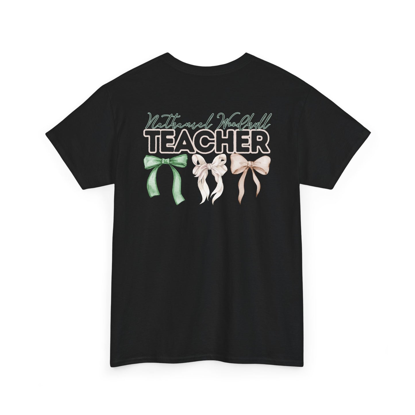 Woodhull Teacher and Bows- Unisex Heavy Cotton Tee with Bow Design