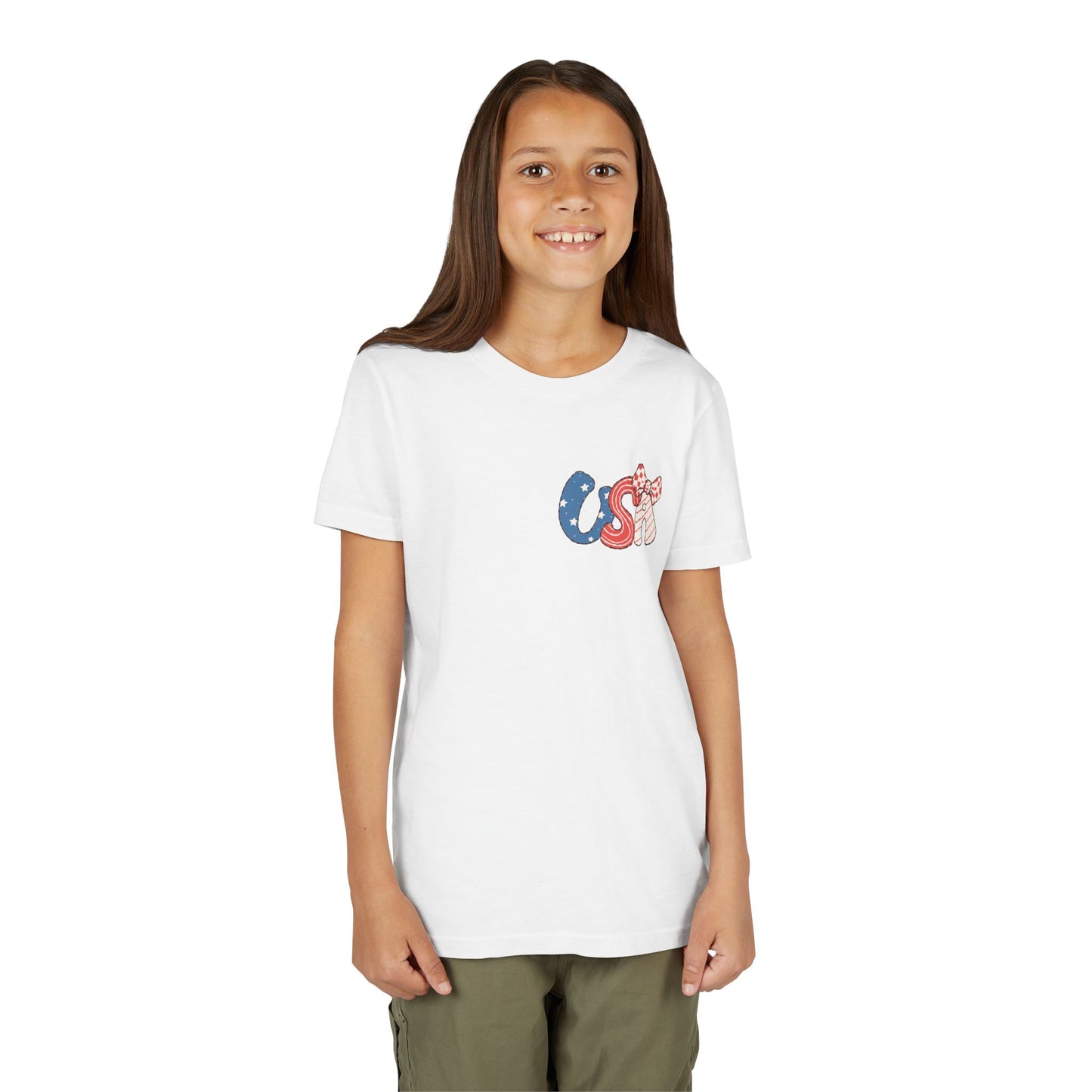 Patriotic Youth Tee for Girls, USA - Kids Short Sleeve Shirt, Holiday Mini