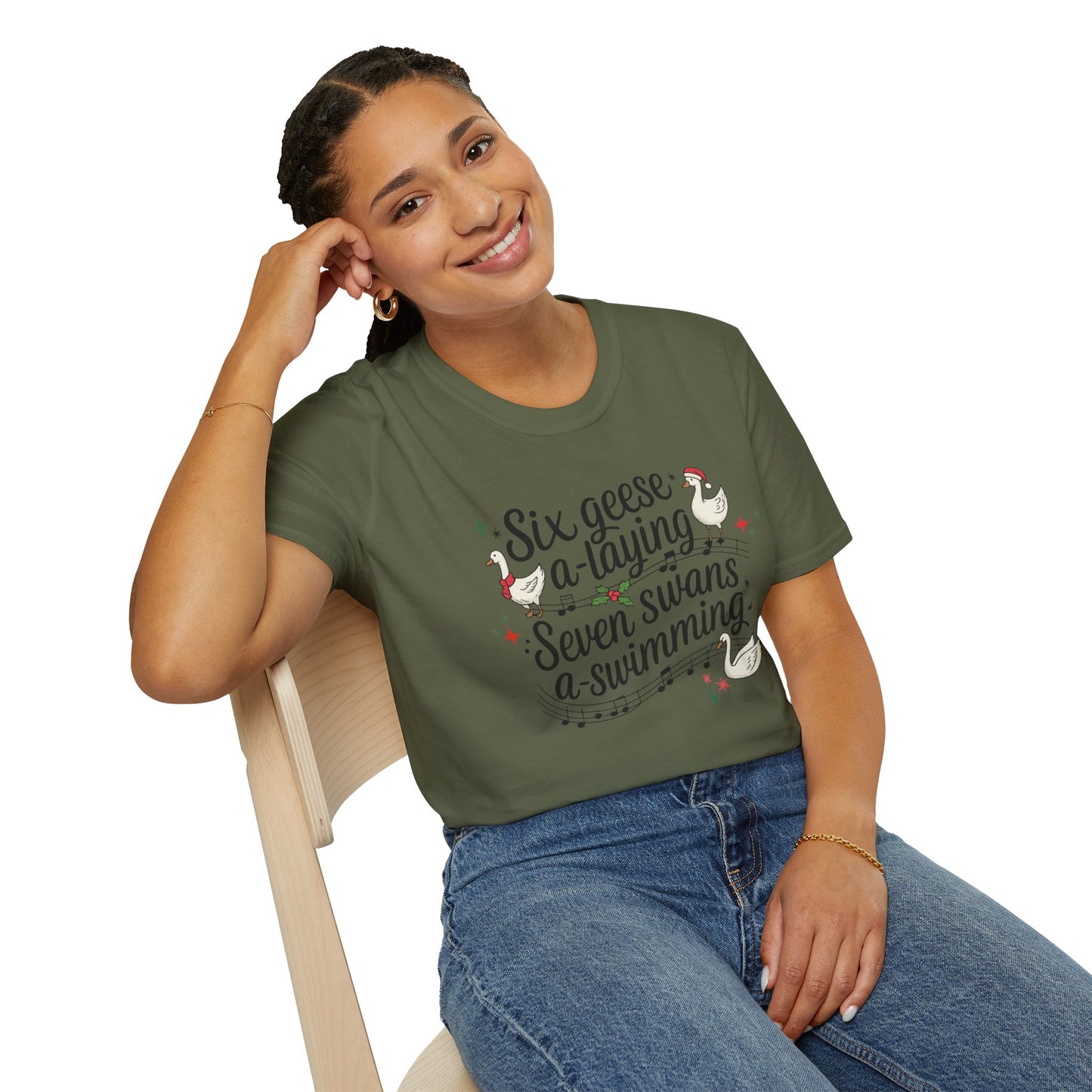 "Six geese a-laying, Seven swans a-swimming” Christmas Carol Tee