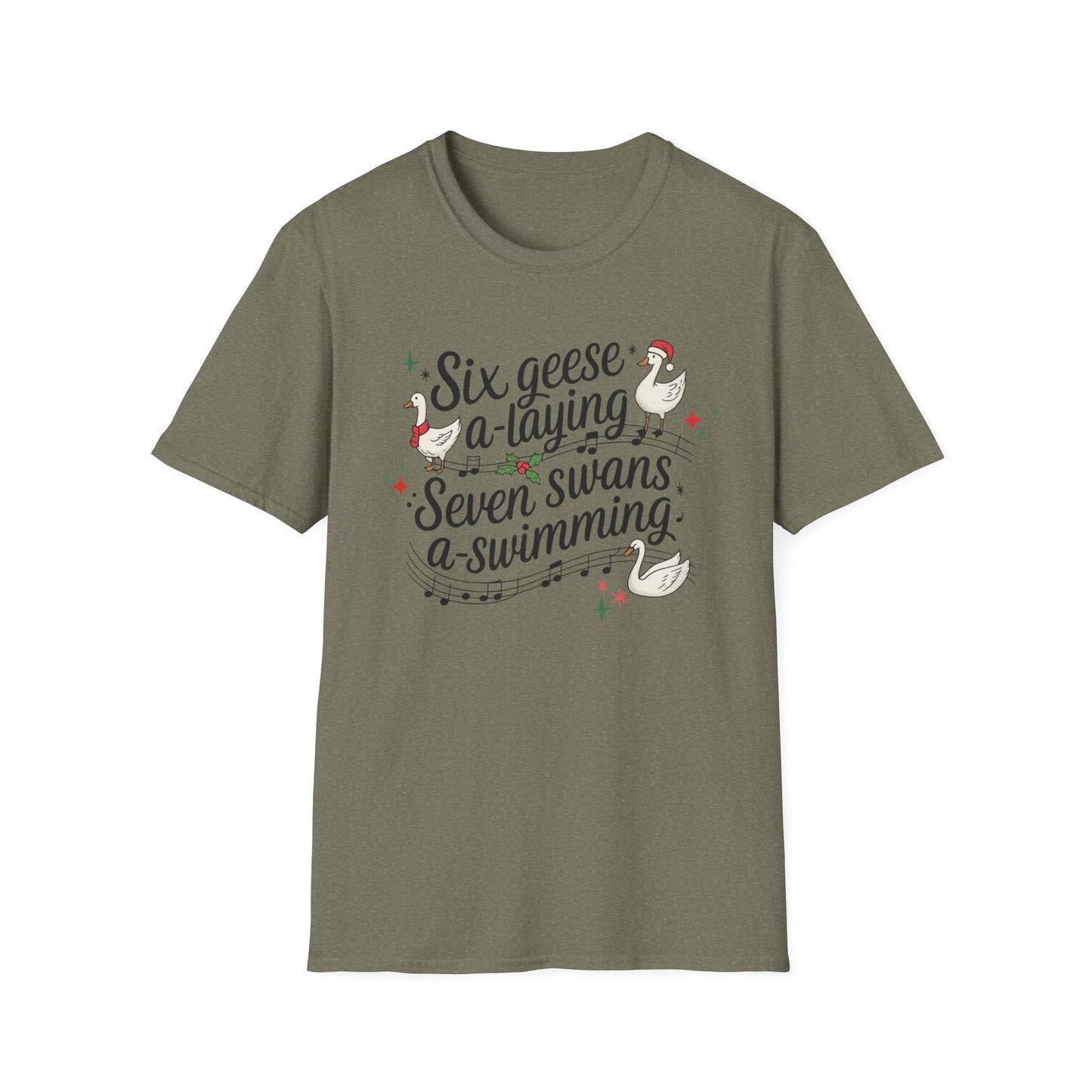 "Six geese a-laying, Seven swans a-swimming” Christmas Carol Tee