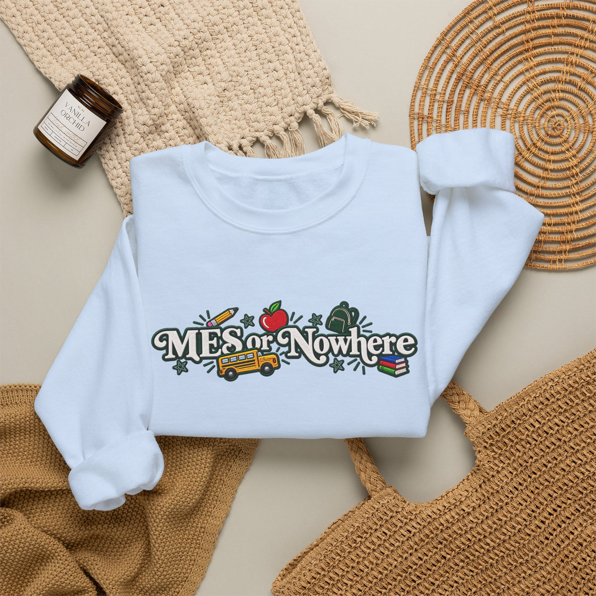"MES or Nowhere w/ School Things" - Moriches Crewneck Sweatshirt
