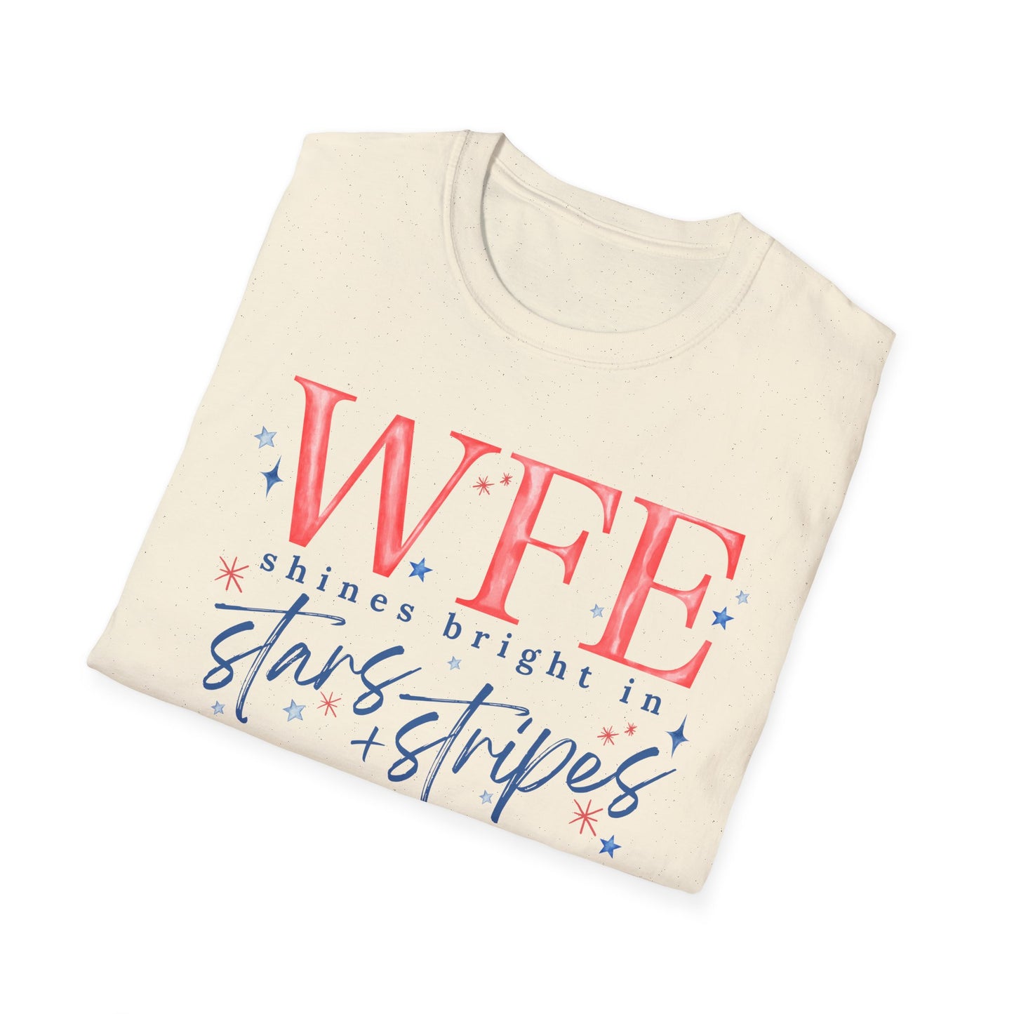 Flag Day Unisex Softstyle T-Shirt with WFE Shines Bright in Stars + Stripes Design- Holiday