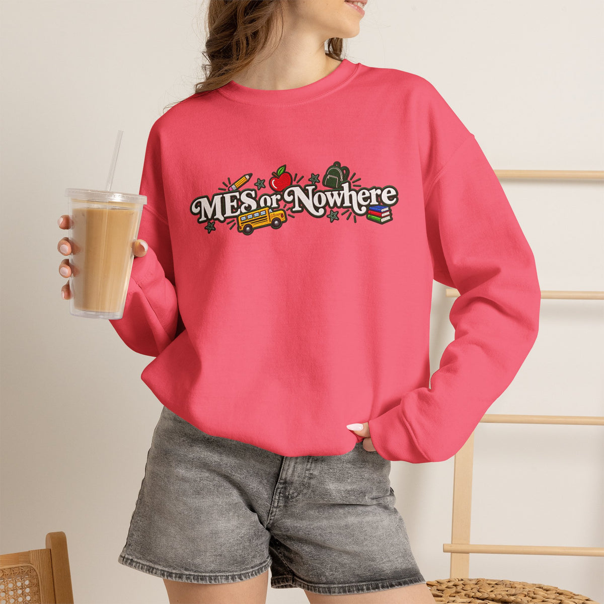 "MES or Nowhere w/ School Things" - Moriches Crewneck Sweatshirt